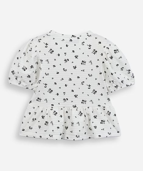 blusa infantil com lacinhos floral off white
