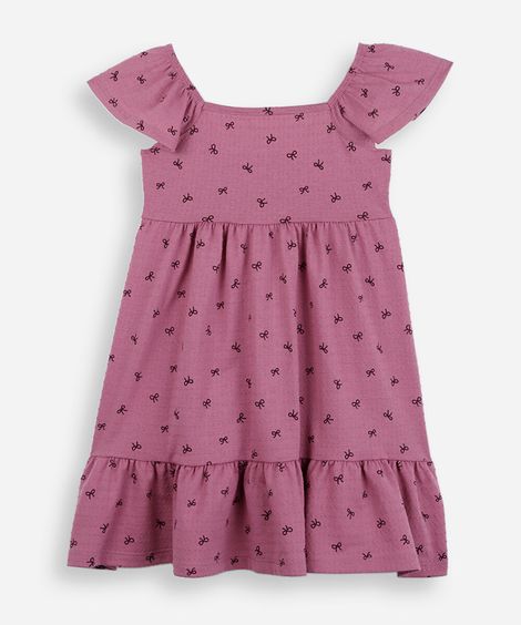 vestido infantil texturizado laços rosa
