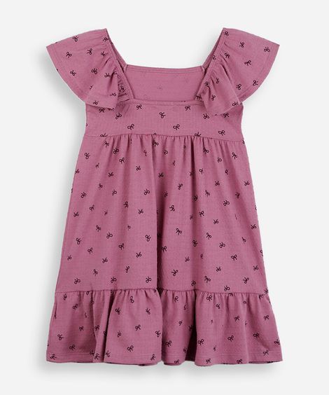 vestido infantil texturizado laços rosa
