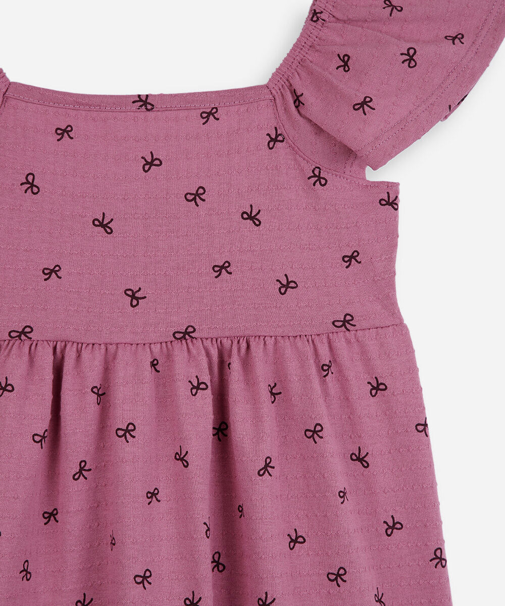 vestido infantil texturizado laços rosa