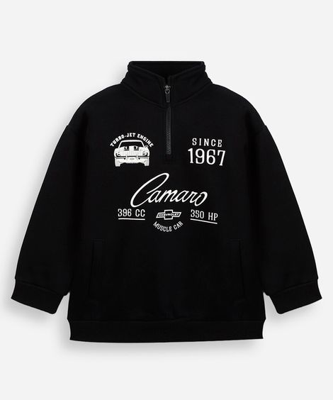 blusa infantil gola alta camaro preta