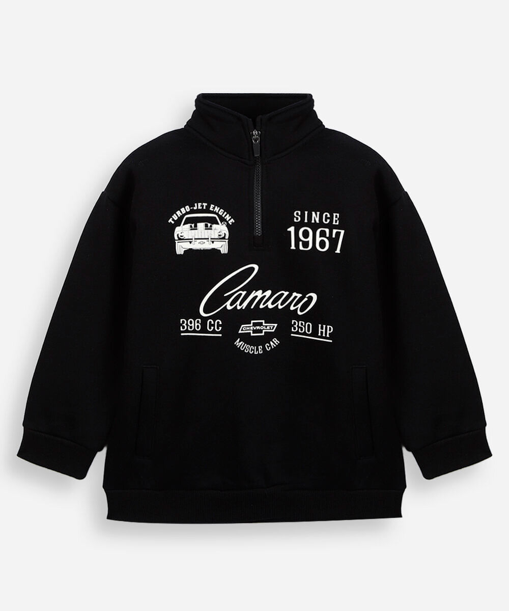 blusa infantil gola alta camaro preta