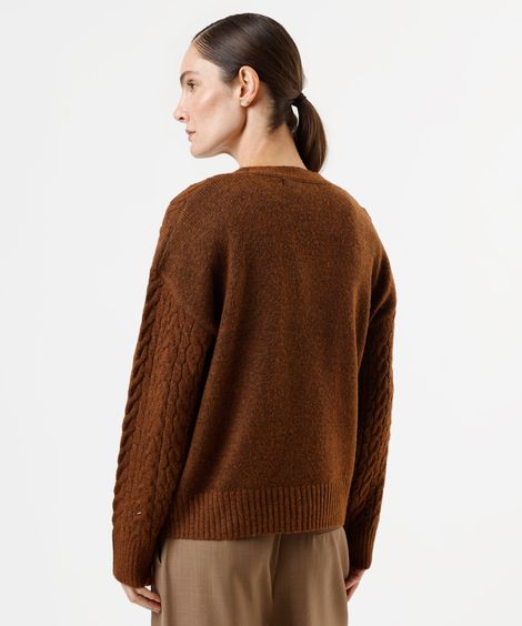 cardigan feminino de tricot com lã texturizado marrom