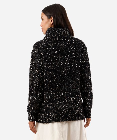 suéter feminino de tricot gola alta texturizado preto