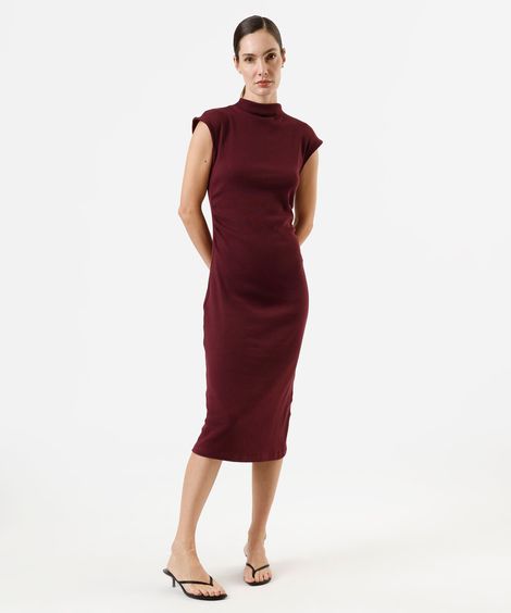 vestido midi feminino de algodão manga curta vinho