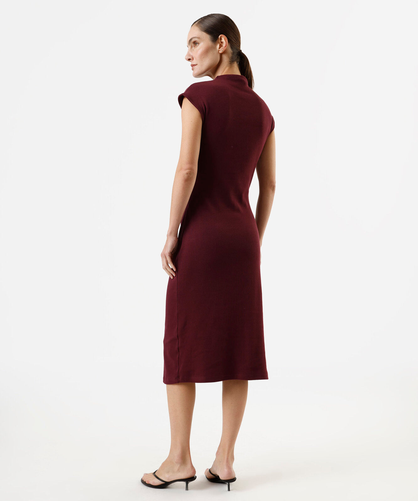 vestido midi feminino de algodão manga curta vinho