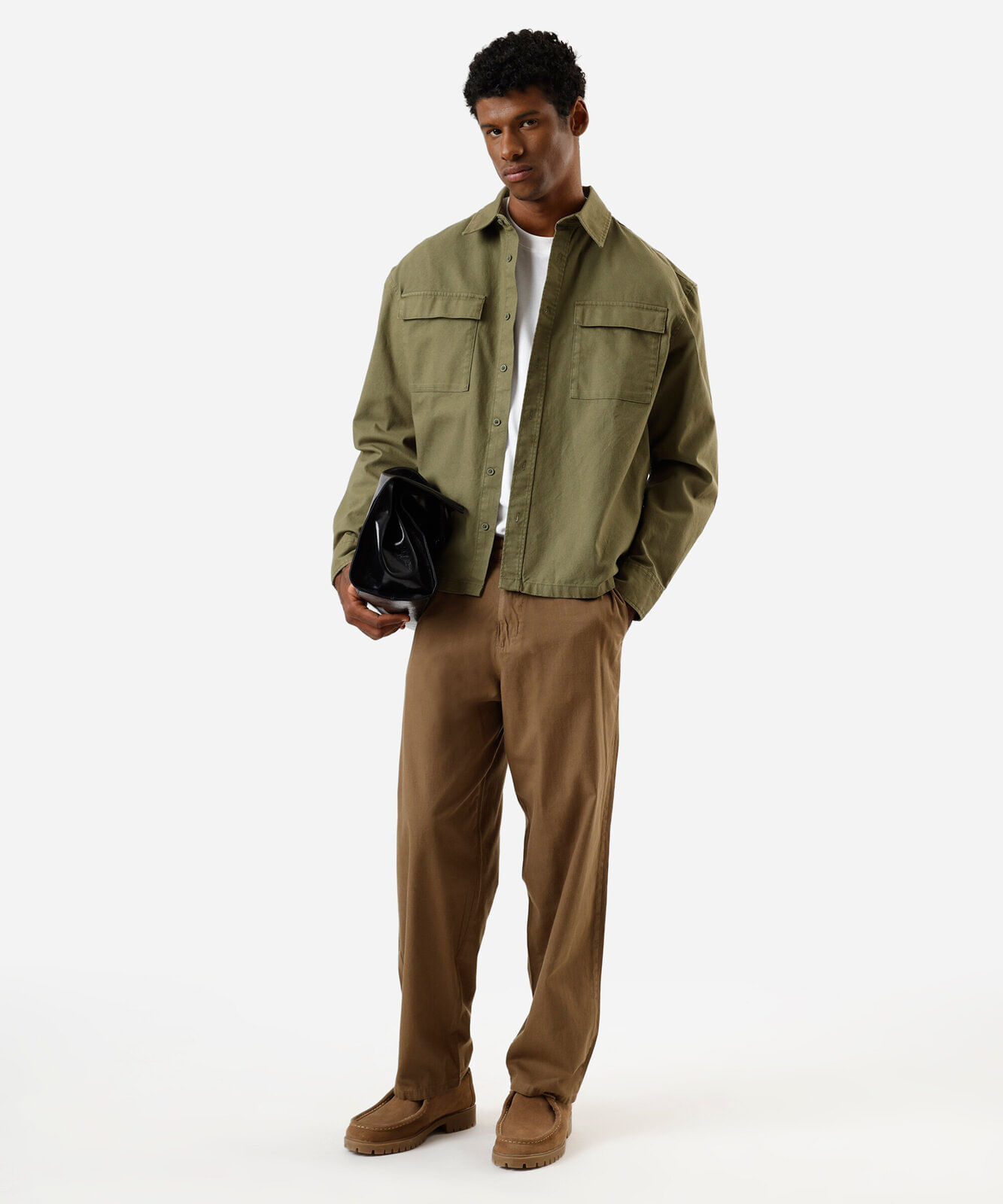 camisa overshirt masculina de sarja manga longa verde