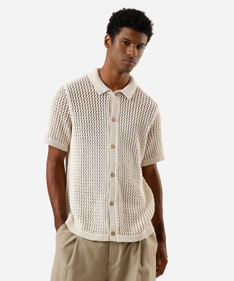 camisa masculina de tricot manga curta off white