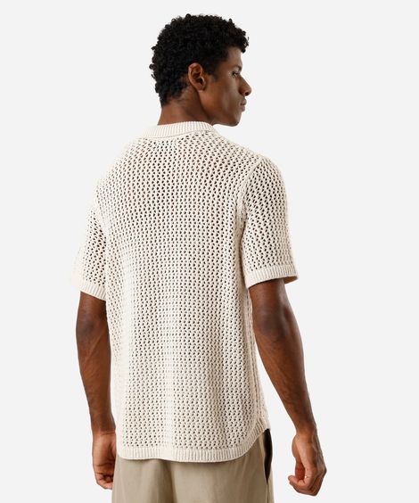 camisa masculina de tricot manga curta off white