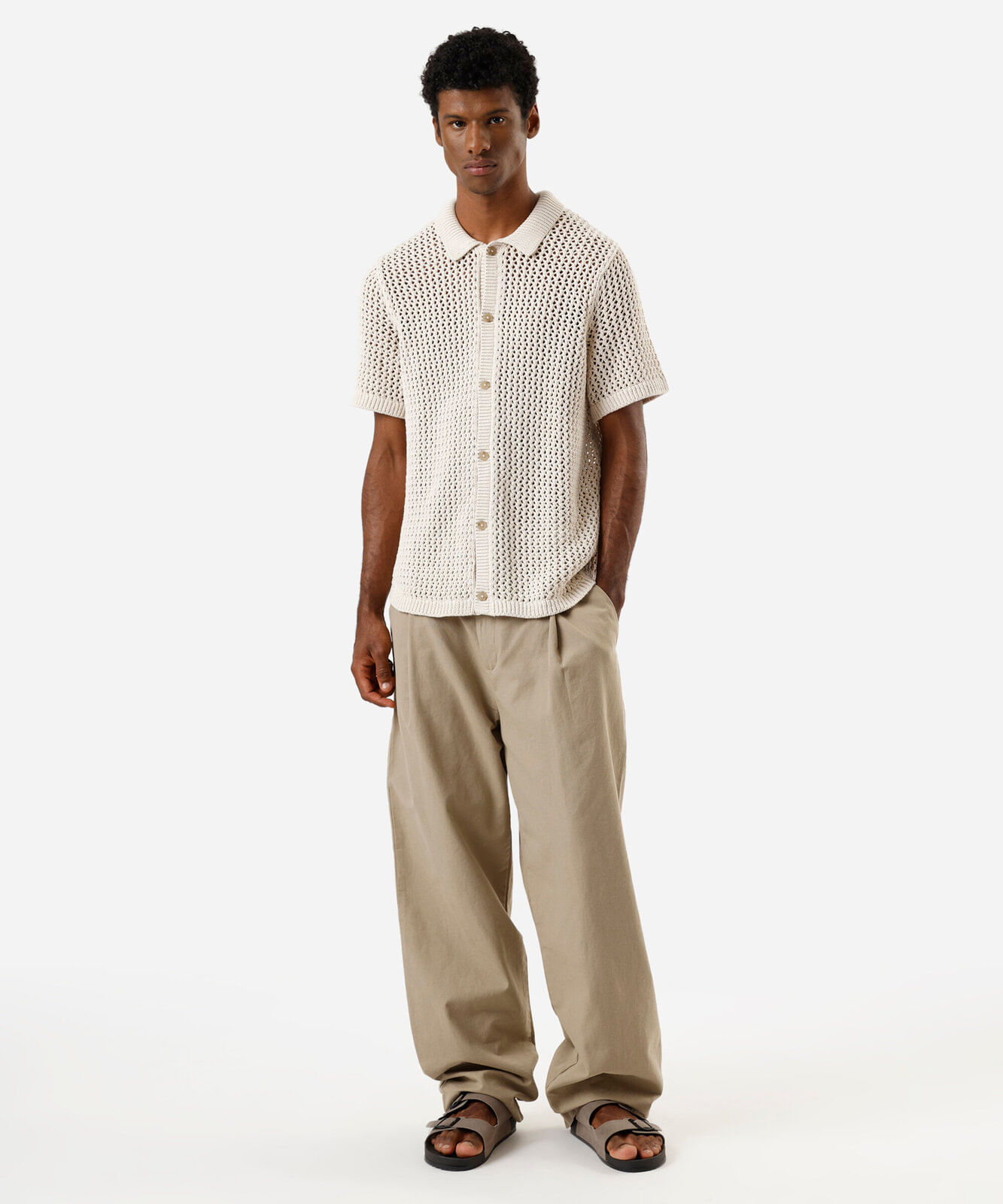 camisa masculina de tricot manga curta off white