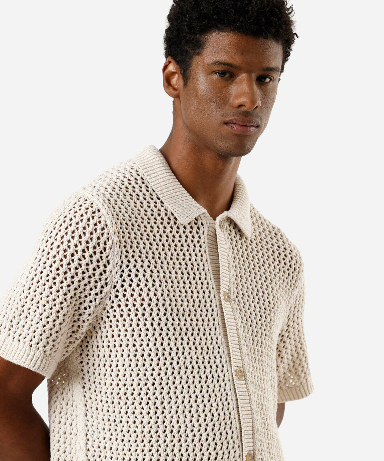 camisa masculina de tricot manga curta off white