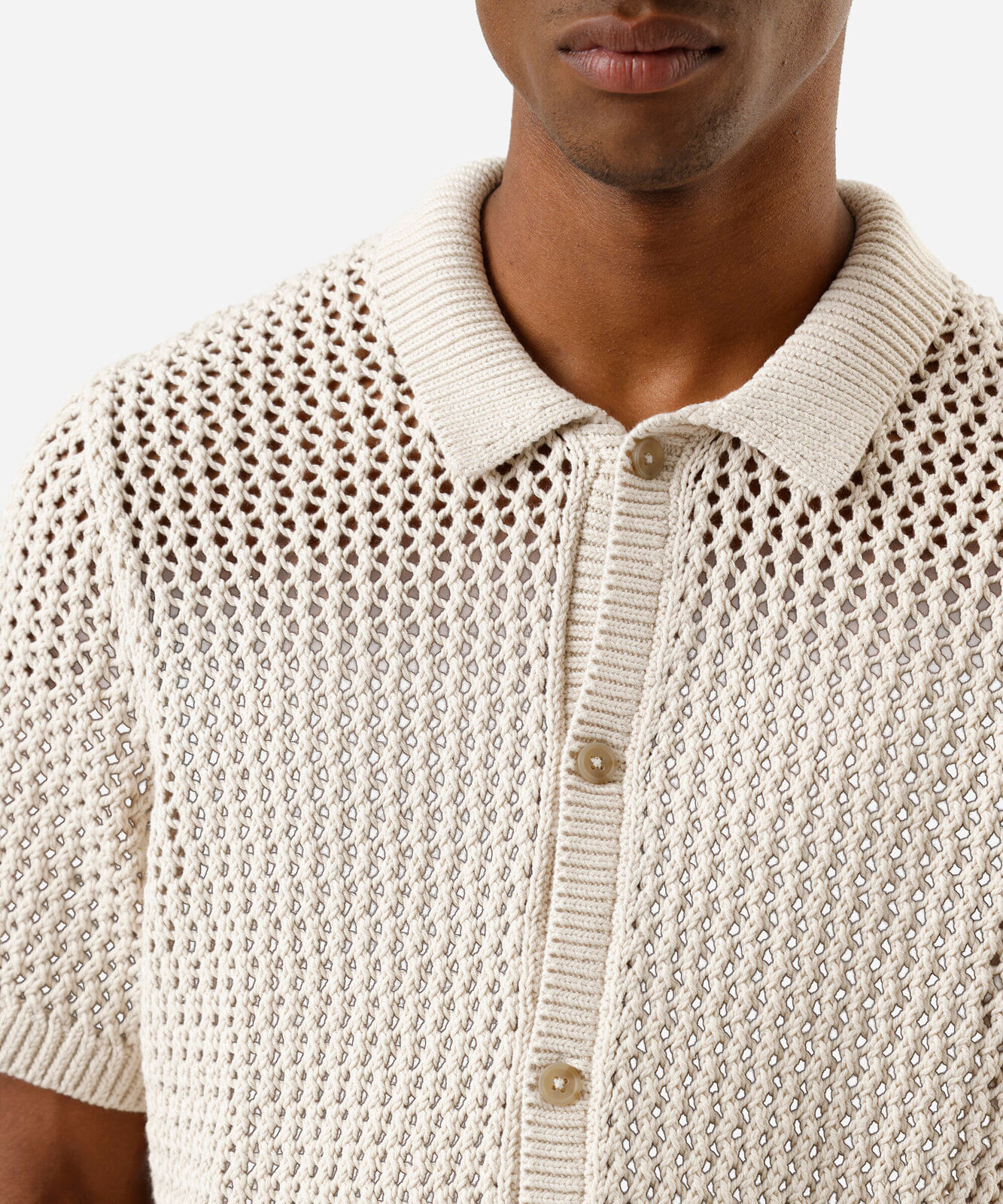camisa masculina de tricot manga curta off white