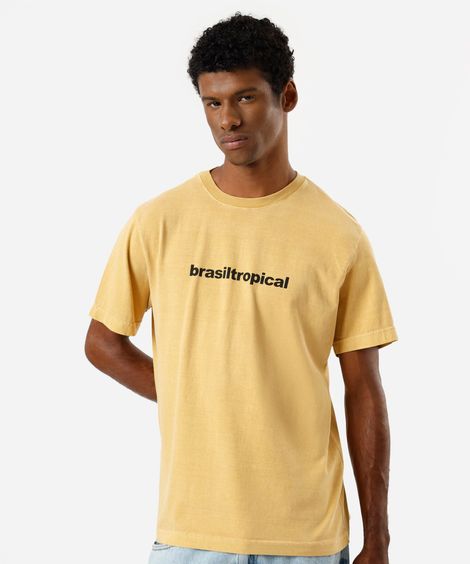 camiseta masculina de algodão manga curta estampada estonada amarela