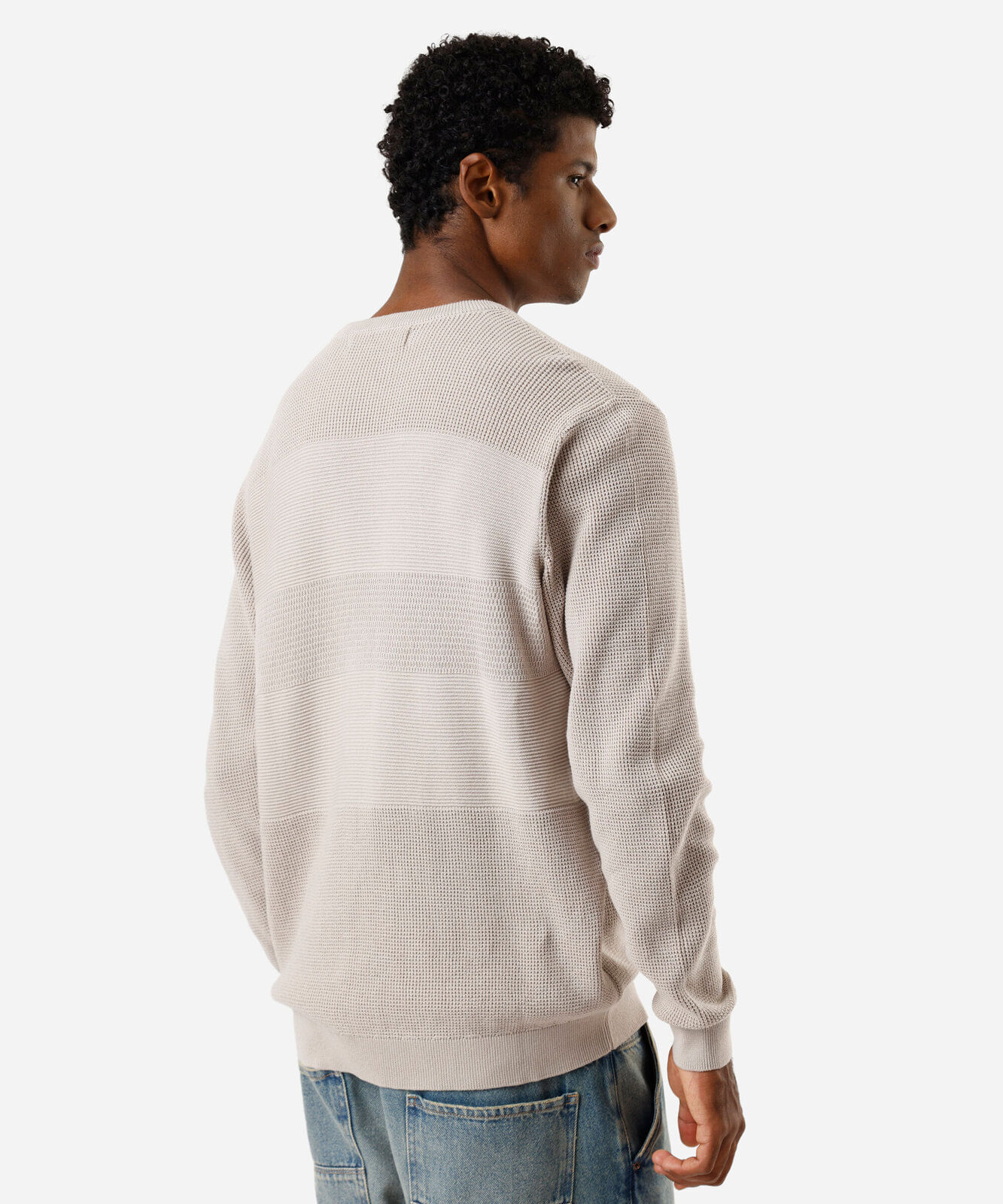 suéter masculino de tricot texturizado bege