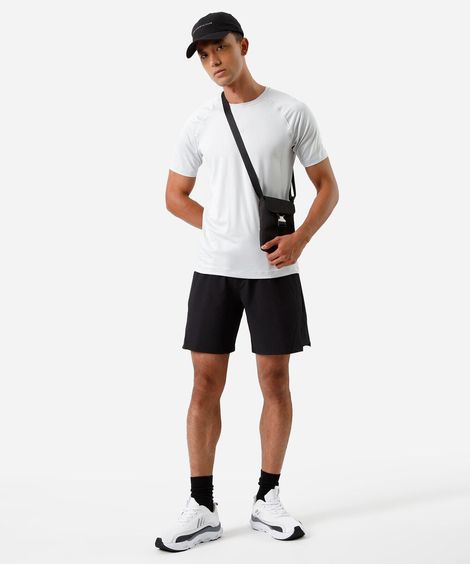 camiseta esportiva slim masculina com recortes cinza