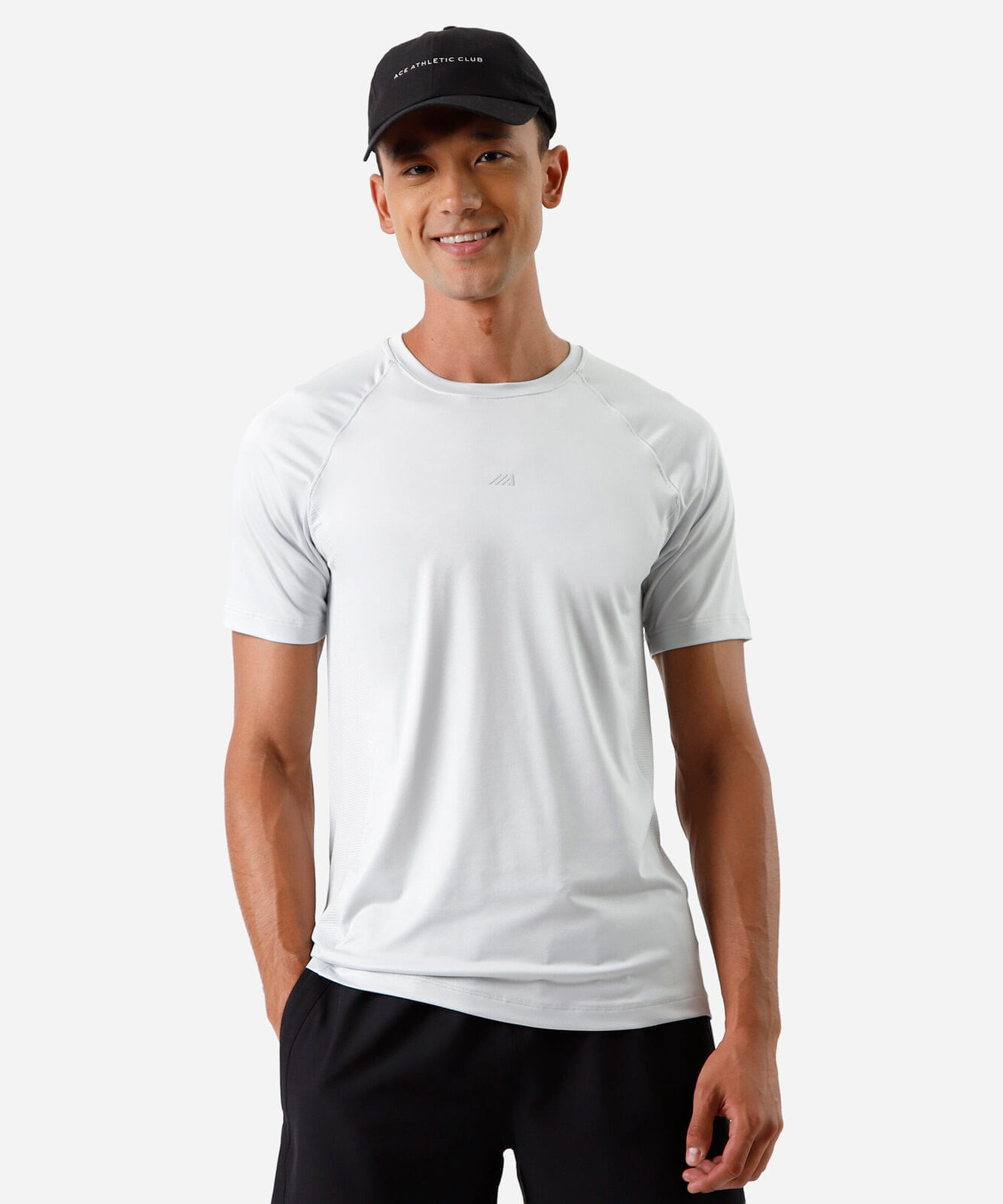 camiseta esportiva slim masculina com recortes cinza