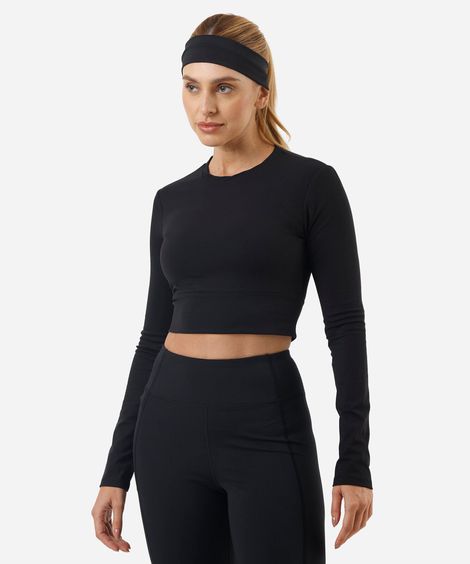 cropped feminino de poliamida esportivo ace com recorte preto