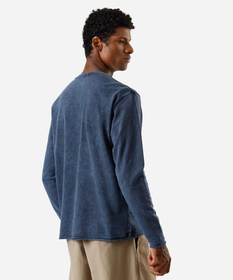 camiseta masculina de algodão manga longa estampada estonada azul