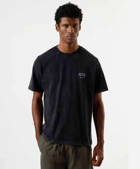 camiseta masculina de algodão manga curta marmorizada preta