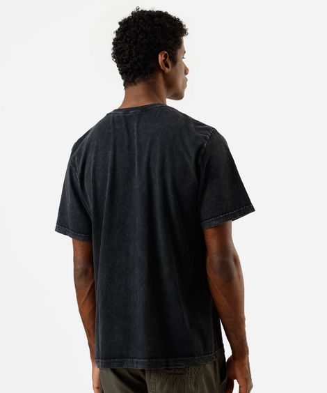 camiseta masculina de algodão manga curta marmorizada preta