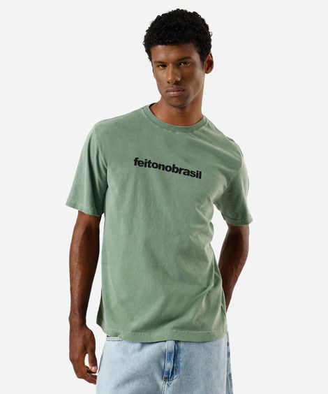 camiseta masculina de algodão estampada estonada verde