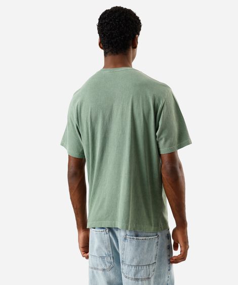 camiseta masculina de algodão estampada estonada verde