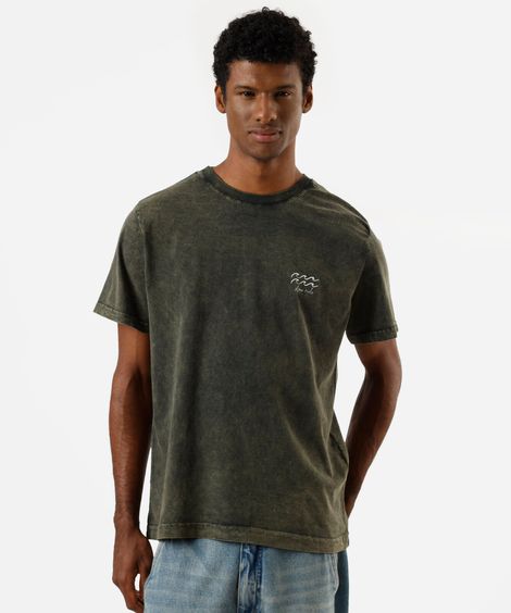 camiseta masculina de algodão manga curta marmorizada verde