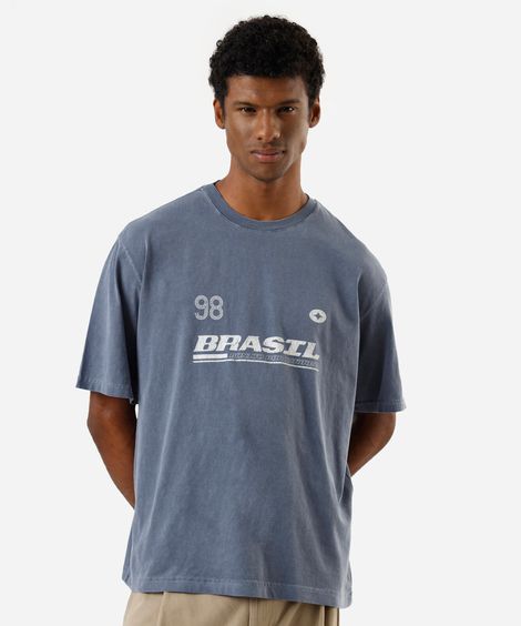 camiseta masculina de algodão manga curta estampada estonada azul