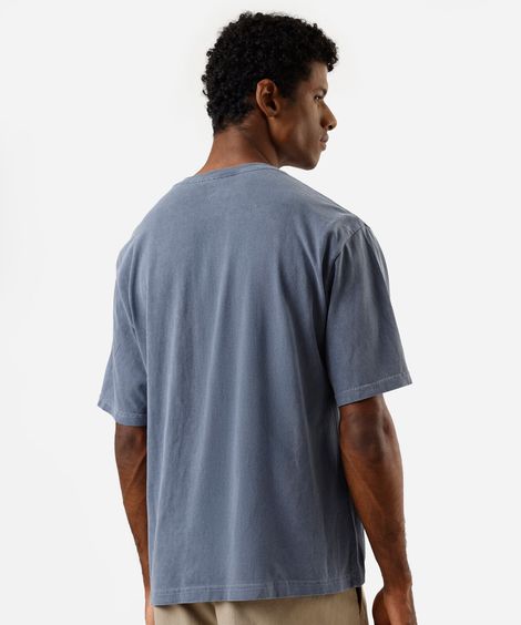 camiseta masculina de algodão manga curta estampada estonada azul