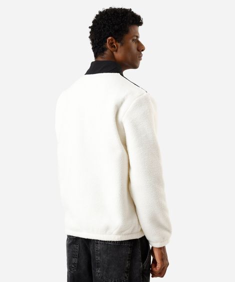 blusão masculino de fleece gola alta com recorte off white