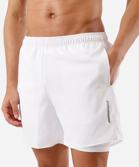short esportivo masculino com bermuda de compressão branco