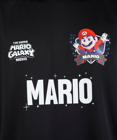 camiseta juvenil com gola manga curta mario bros preta