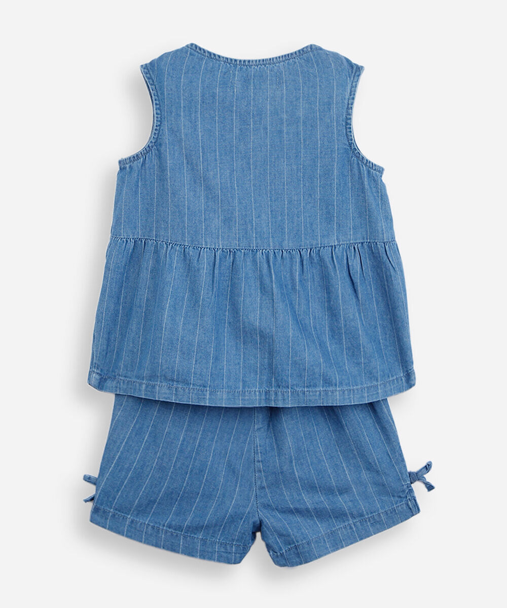 conjunto curto infantil jeans listrado azul