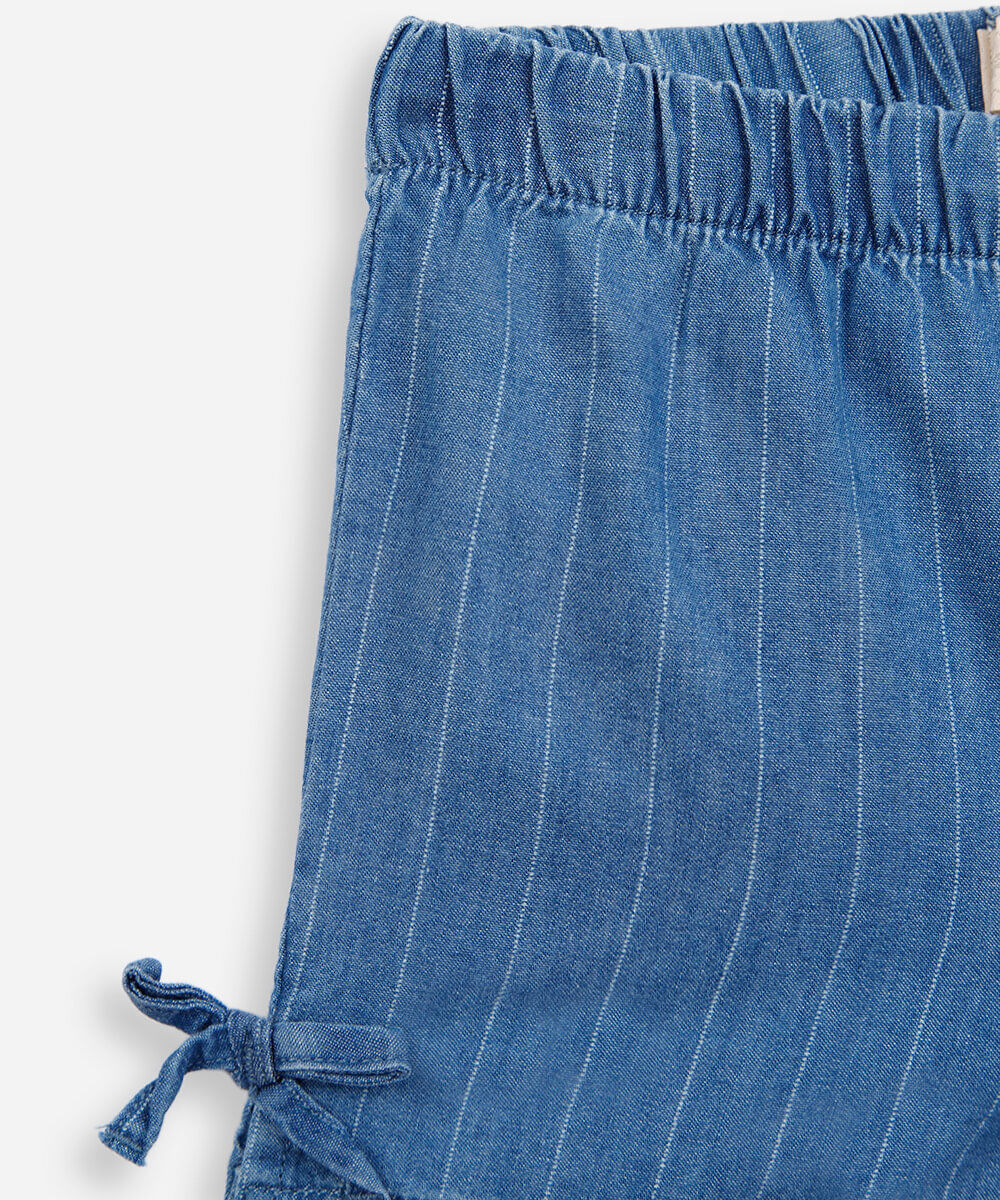conjunto curto infantil jeans listrado azul