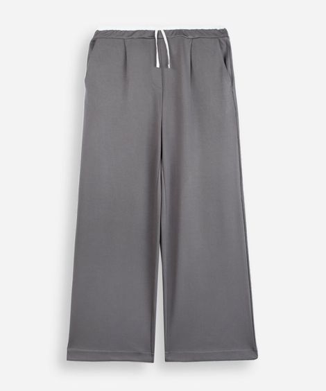 calça wide leg juvenil de moletom cós elástico cinza