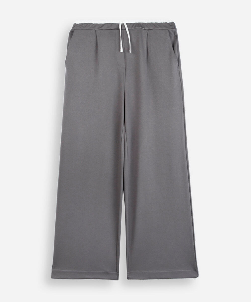 calça wide leg juvenil de moletom cós elástico cinza