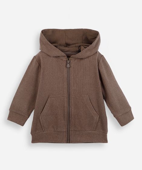 blusão infantil de moletom com zíper marrom