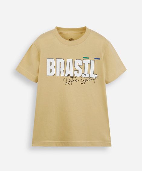 camiseta infantil de algodão manga curta brasil  amarela