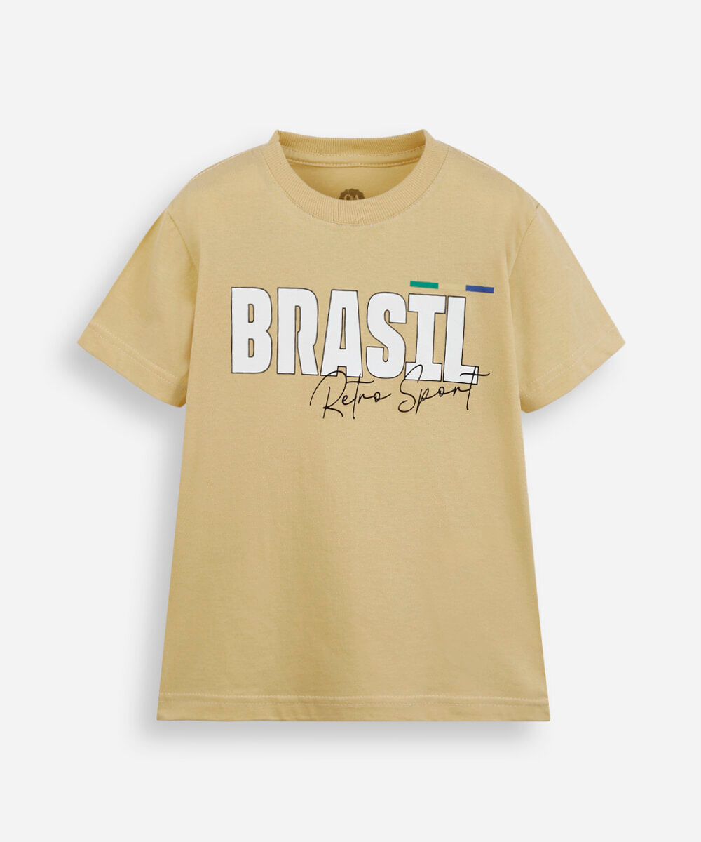 camiseta infantil de algodão manga curta brasil  amarela
