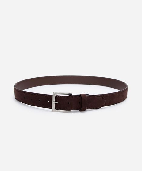 cinto de suede com fivela quadrada marrom