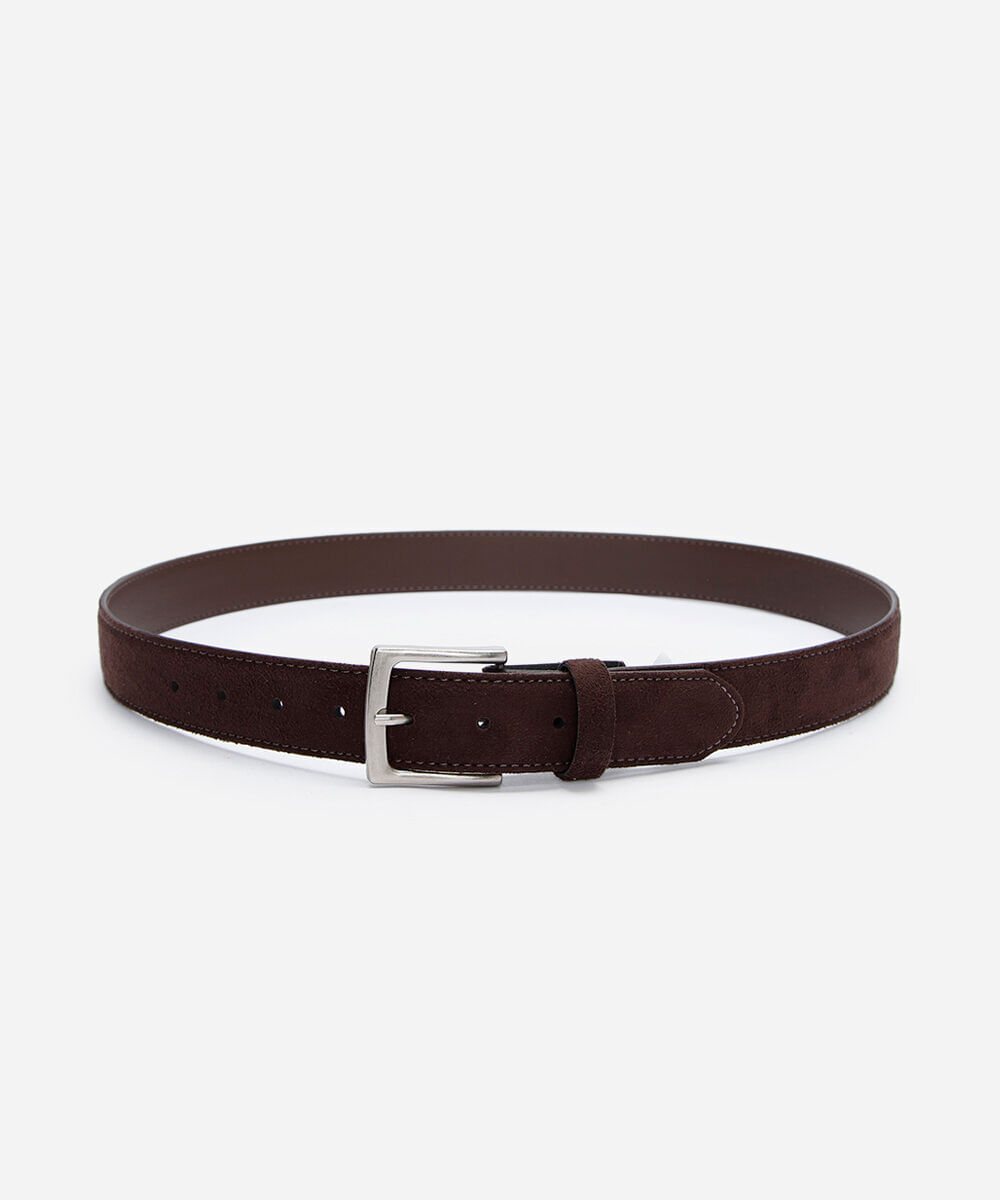 cinto de suede com fivela quadrada marrom