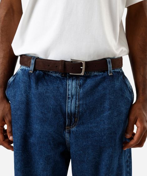 cinto de suede com fivela quadrada marrom