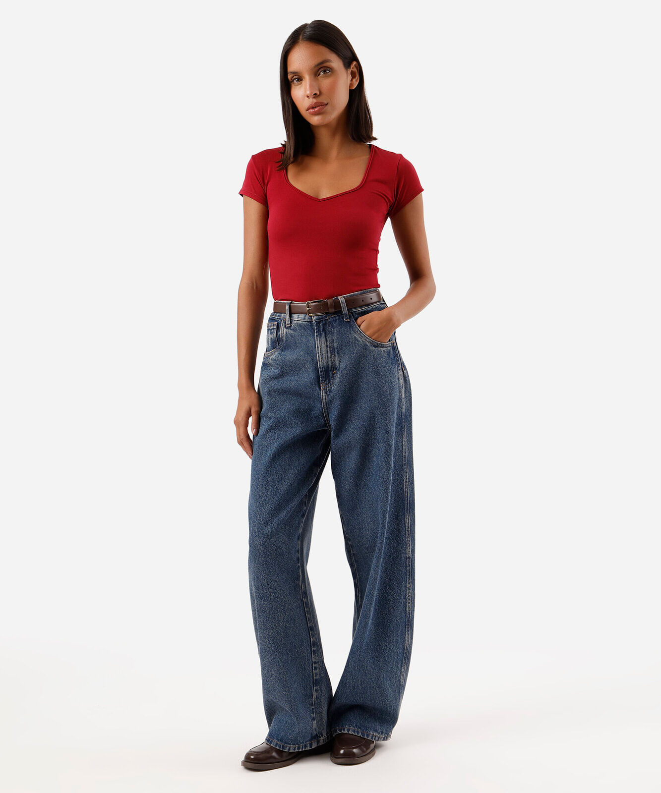 blusa baby look feminina decote u manga curta vermelha