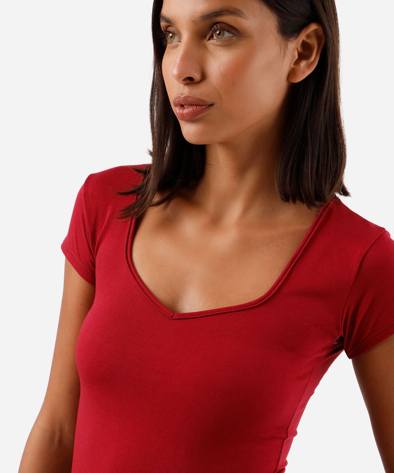 blusa baby look feminina decote u manga curta vermelha