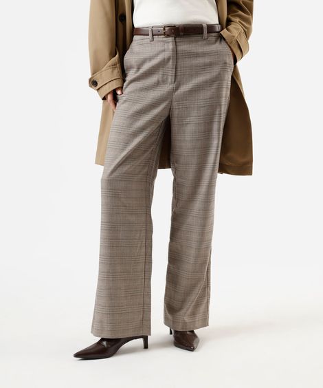 calça de alfaiataria feminina xadrez com lurex bege