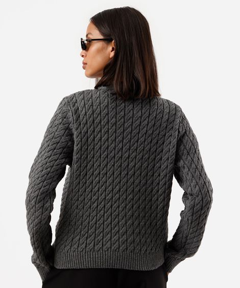 cardigan feminino de tricot decote v texturizado cinza