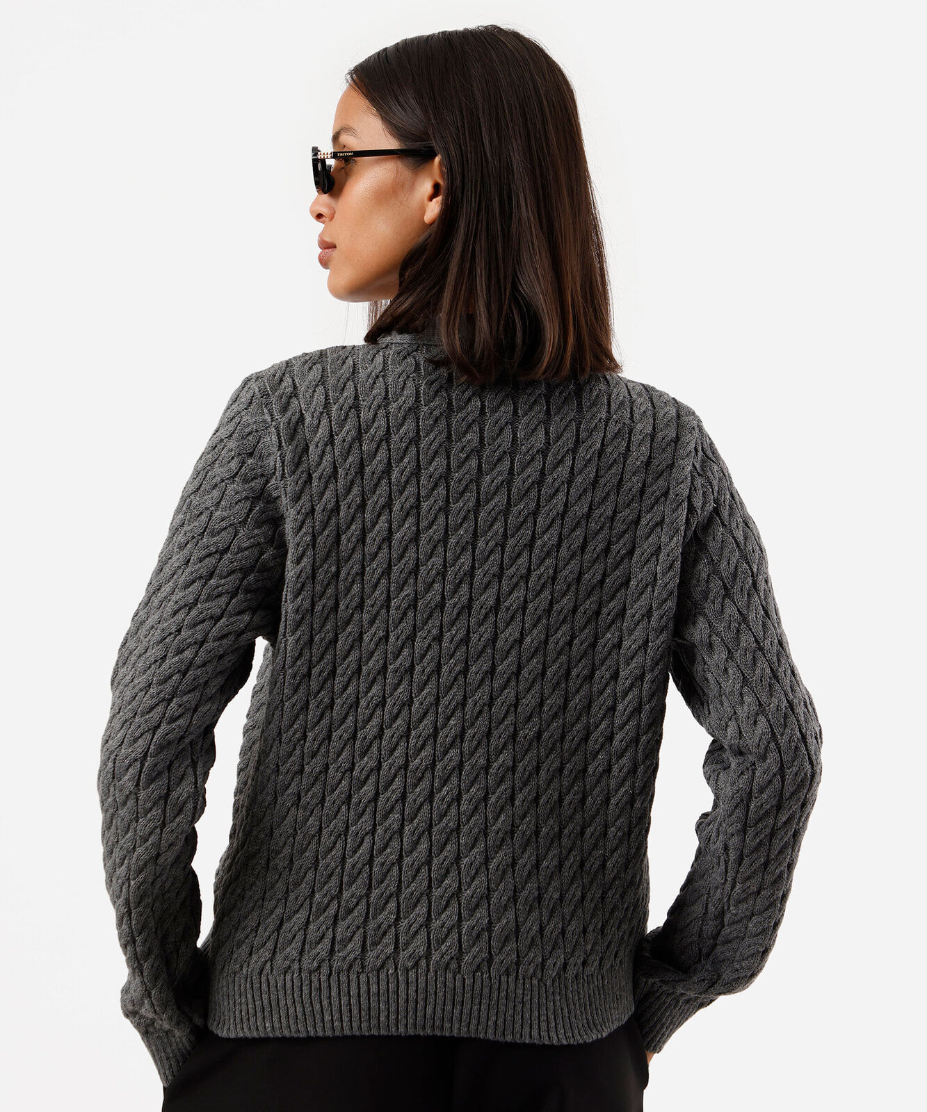 cardigan feminino de tricot decote v texturizado cinza