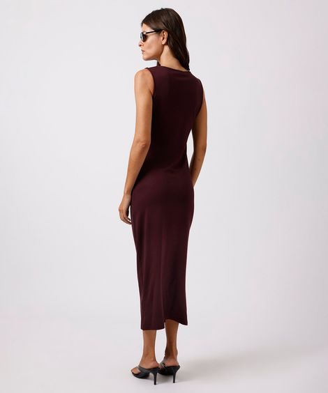 vestido midi feminino com viscose franzido mindset vinho