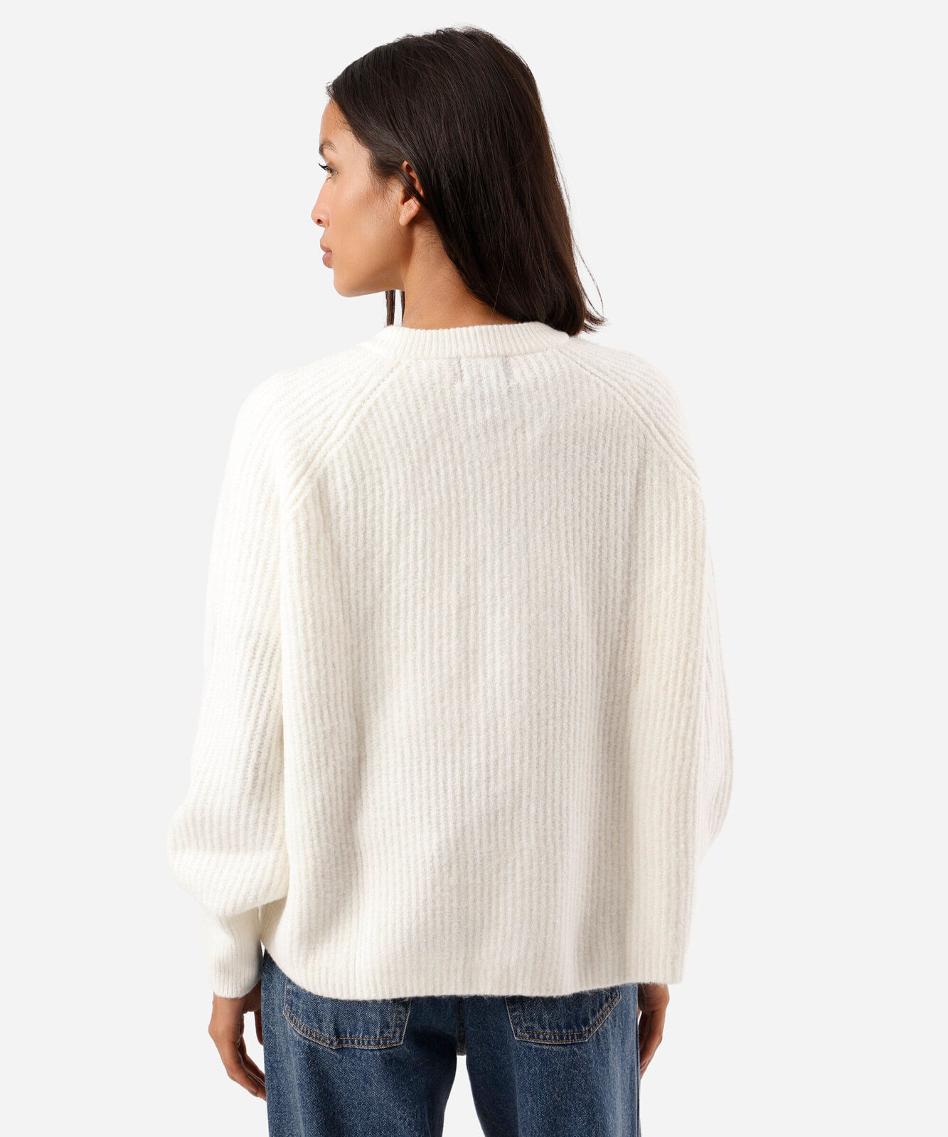 cardigan feminino de tricot manga bufante canelado off white