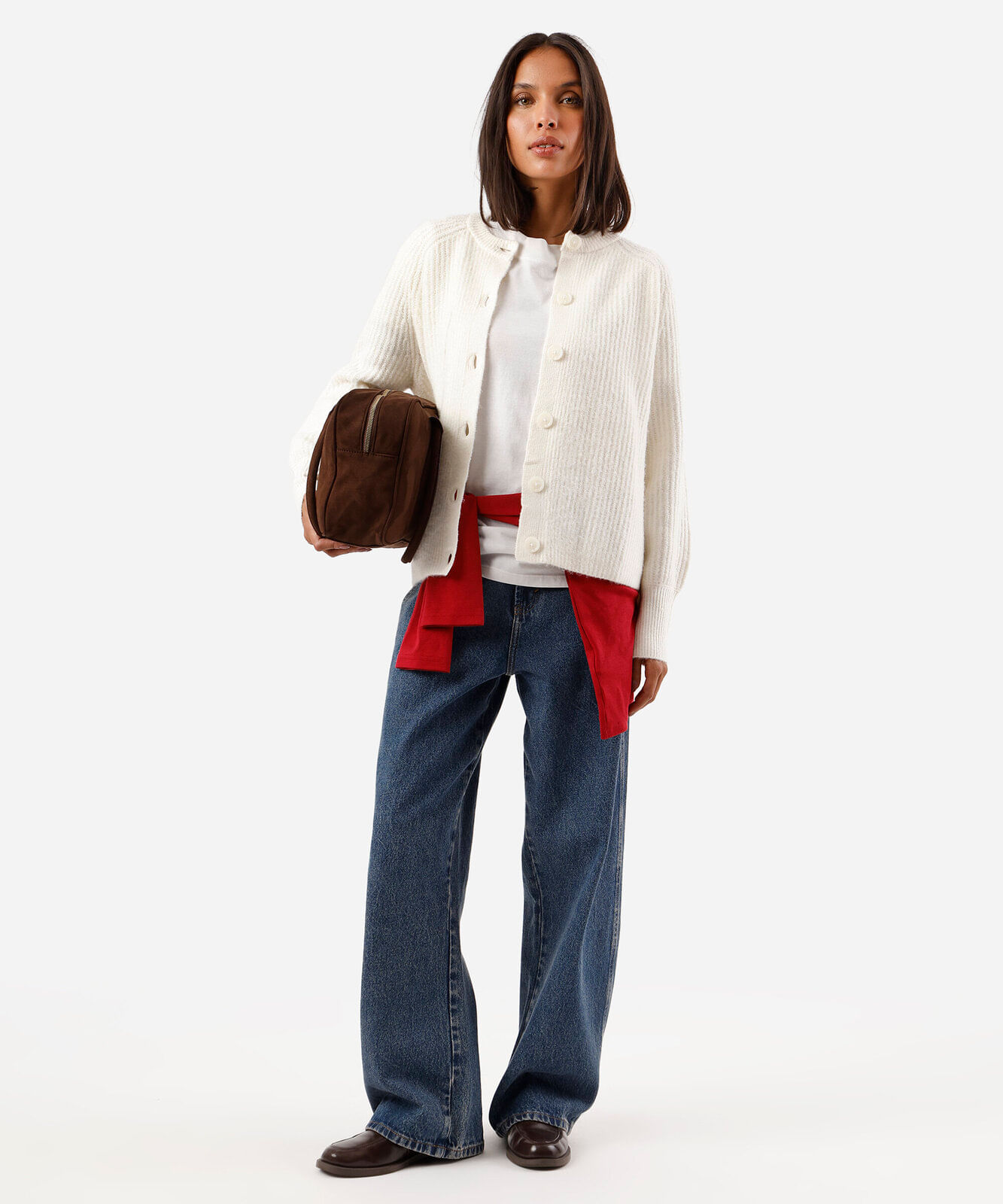 cardigan feminino de tricot manga bufante canelado off white